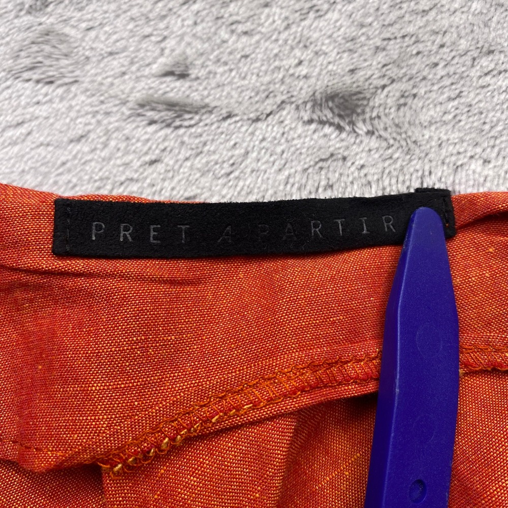 Pret A Partir Orange Linen Blend High Low Rosette Midi Skirt Made in Belgium M - Picture 5 of 8